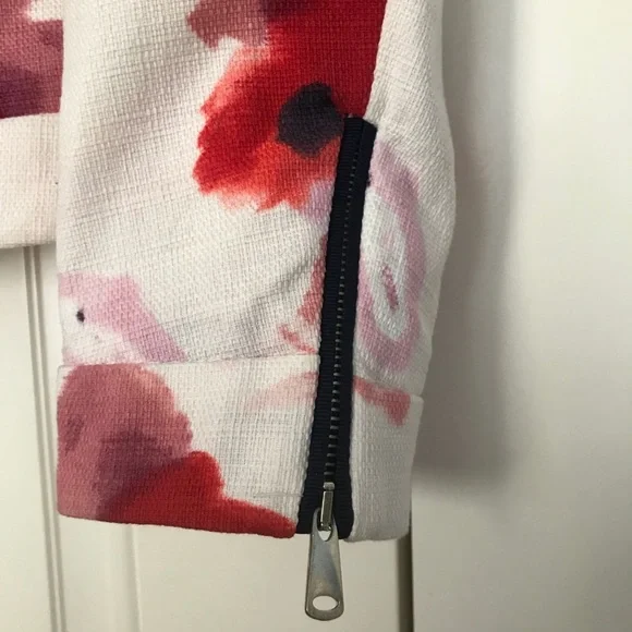 Zara Cotton Abstract Print Floral Moto Jacket XL - Picture 5 of 8